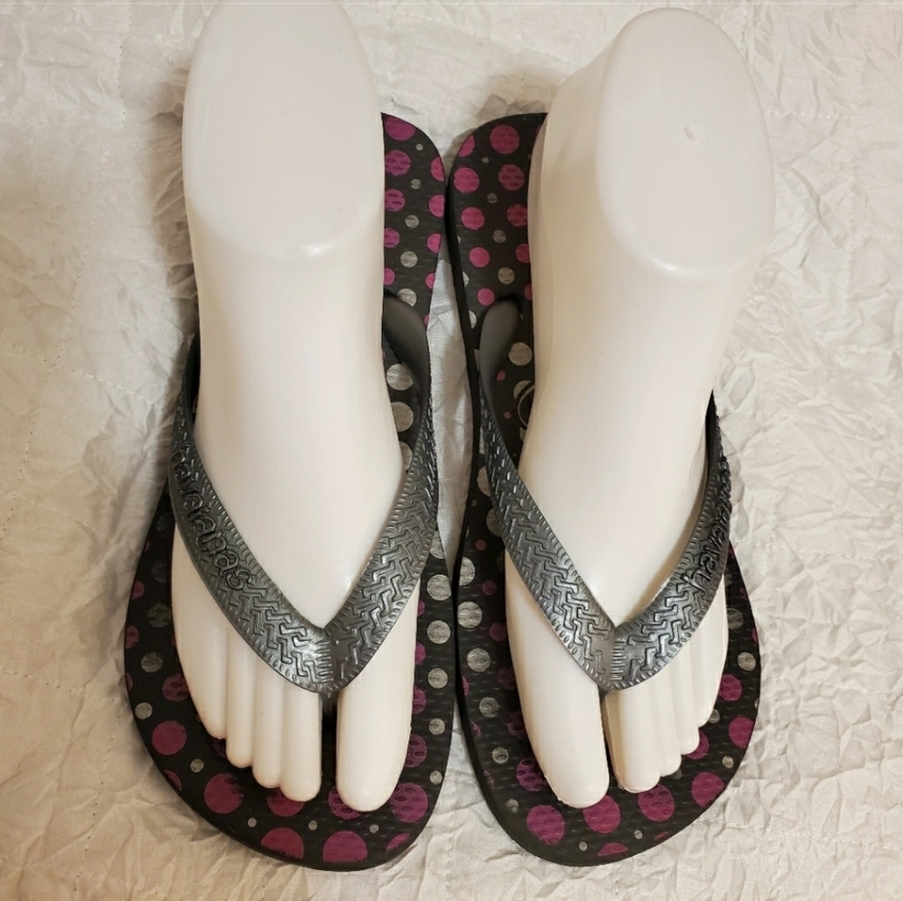 Havaianas Polka Dot Purple/Gray Flip Flops - Picture 2 of 8